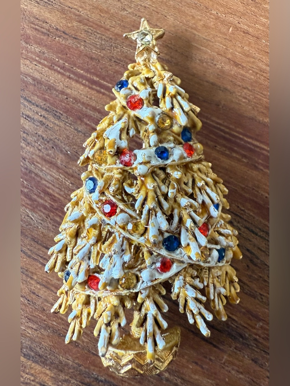 Vtg Arthur Pepper Christmas Tree Brooch Gold Tone Multicolor Rhinestone ART